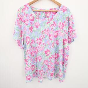 Sleep Sense Top Pajama Shirt Purple Pink Floral Short Sleeve Scoop Neck 3X NWT